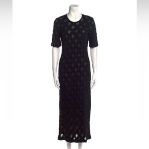 Rachel Comey black short sleeve bias cut windowpane dress